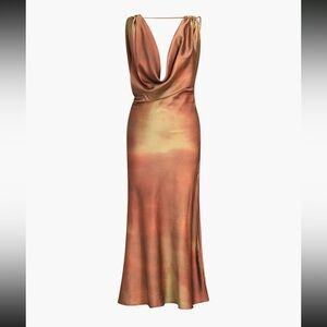 Aperol Spritz Satin Cowl Neck Midi Dress